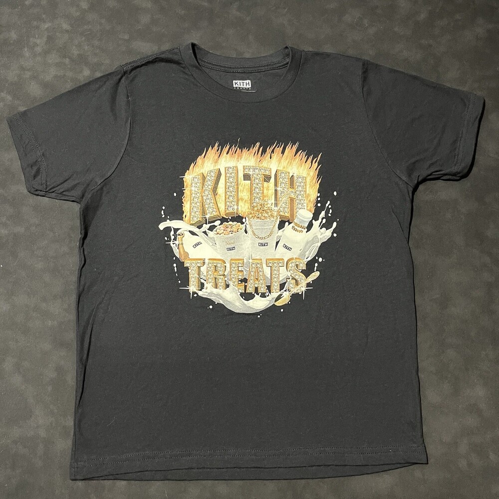 Kith Shirt Crewneck Tee Cereal Diamonds Gold Black Cotton Milk Treat Splash Y2k